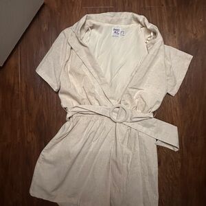 Ivory Short Sleeve Belted Romper